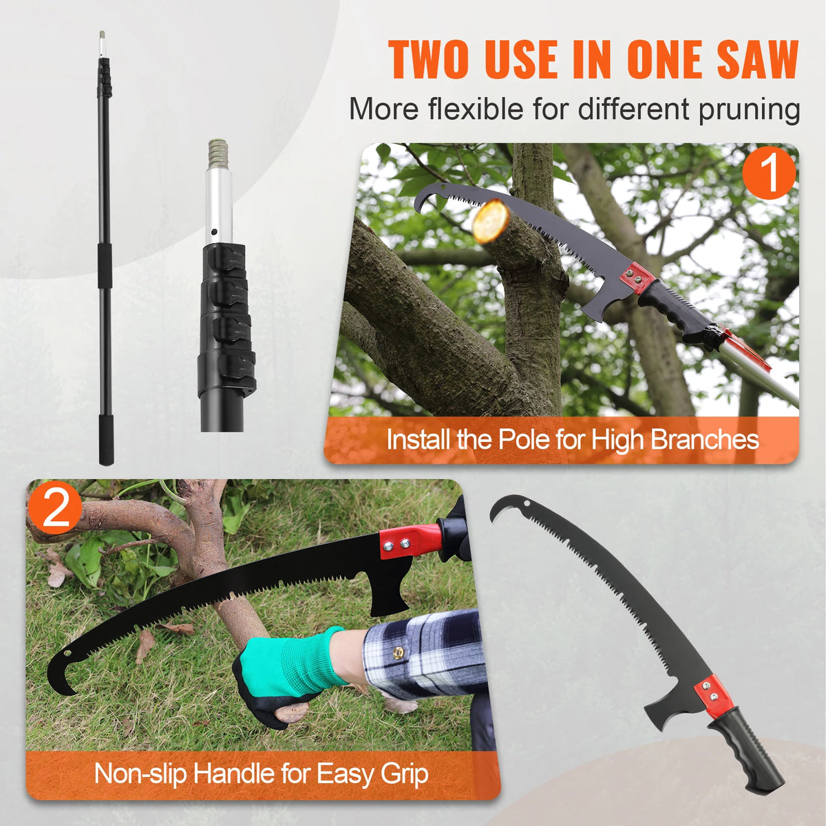 SucceBuy Manual Pole Saw Telescopic Tree Pruner Steel Blade Handle