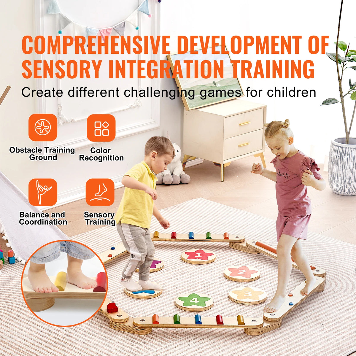 Succebuy Kids Wooden Balance Beam Stepping Stones