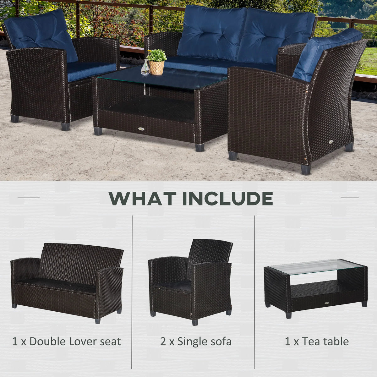 Outsunny 4 Piece Outdoor Wicker Patio Furniture Set