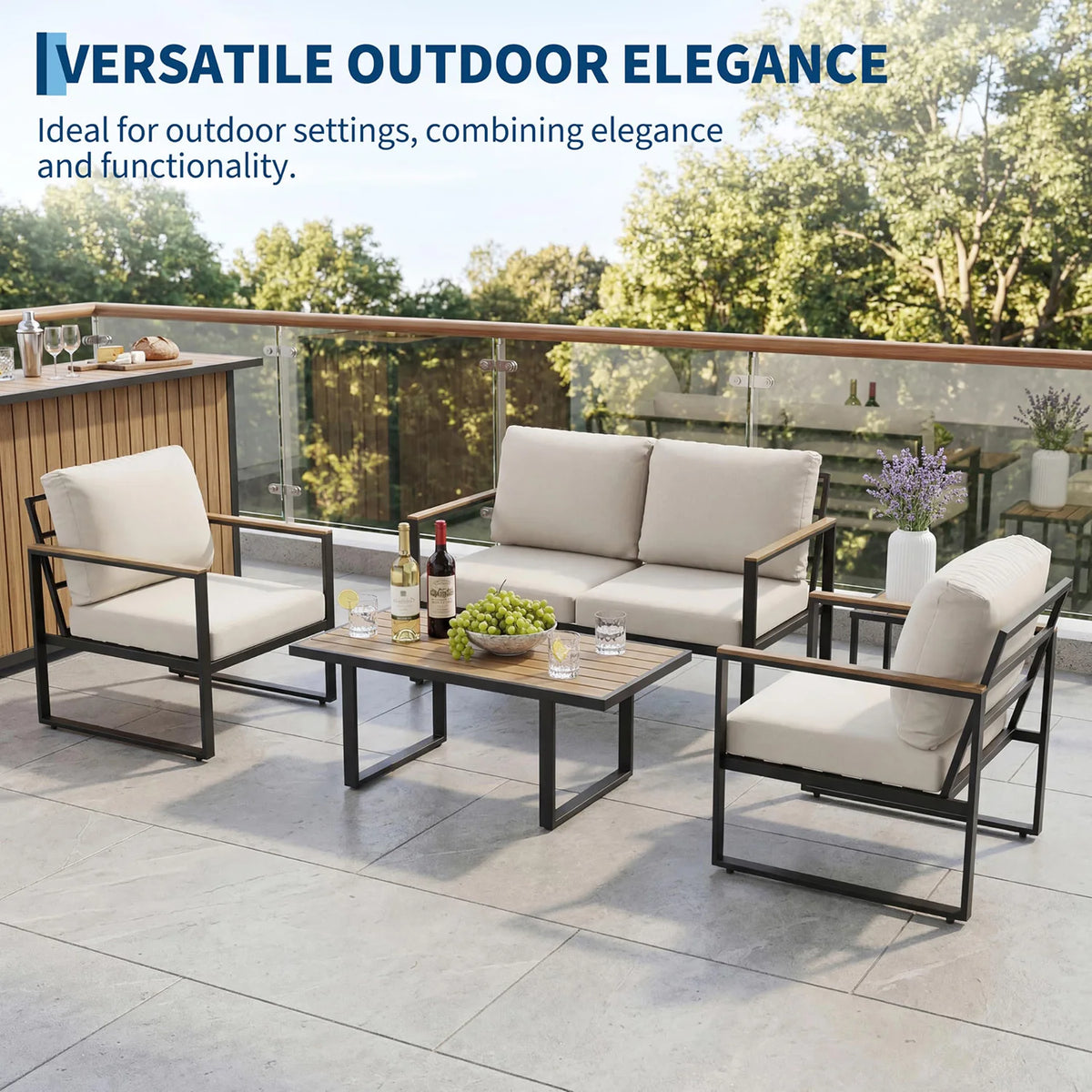 HobbyLane Modern 4 Piece Outdoor Patio Conversation Sectional Sofa Set