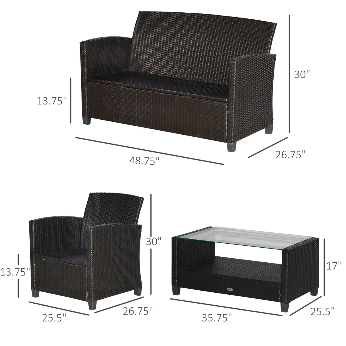 Outsunny 4 Piece Outdoor Wicker Patio Furniture Set