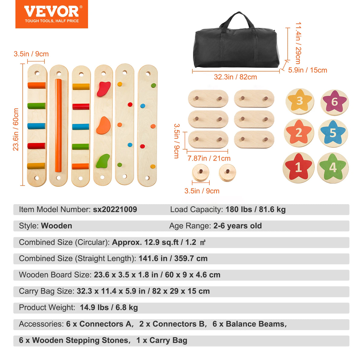 Succebuy Kids Wooden Balance Beam Stepping Stones