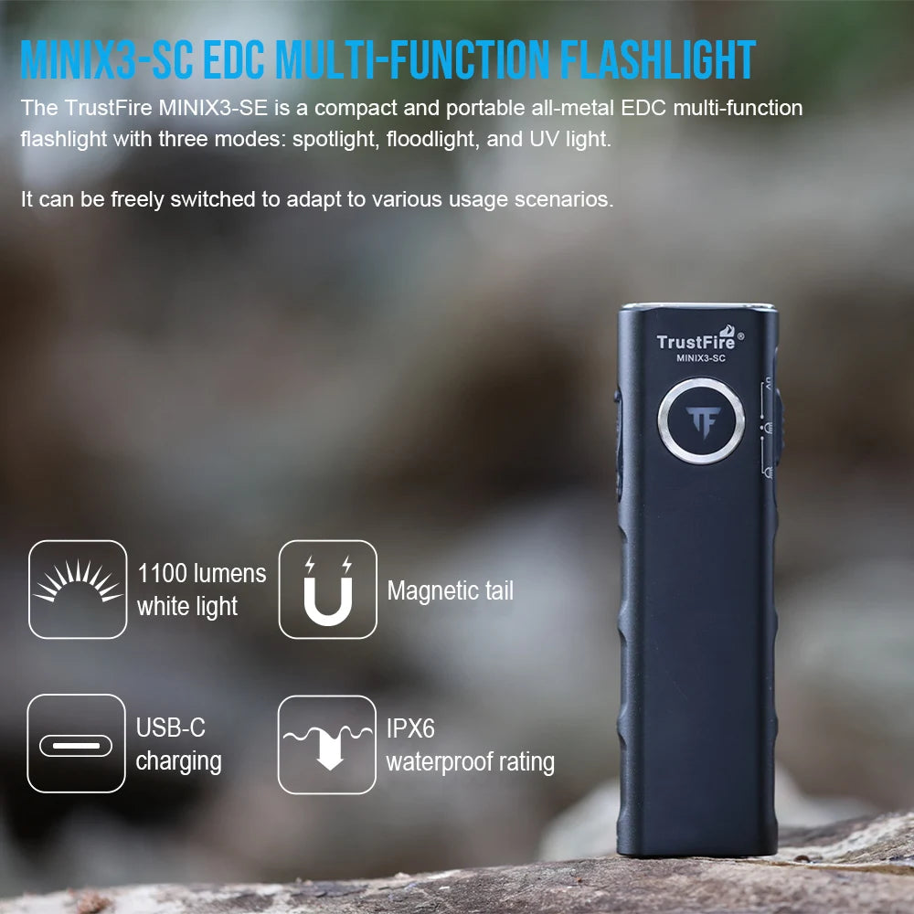 TrustFire MINIX3-SC Rechargeable EDC LED Flashlight With UV Light