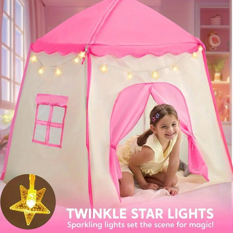 Joyfy Princess Castle Tent With LED Star Lights For Kids