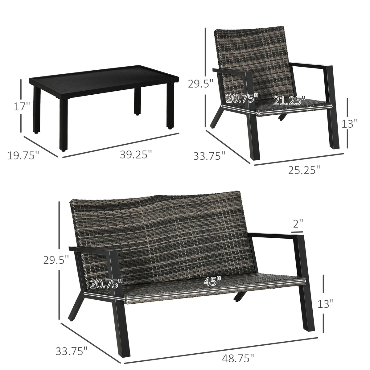 Outsunny 4 Piece Outdoor PE Rattan Patio Furniture Set