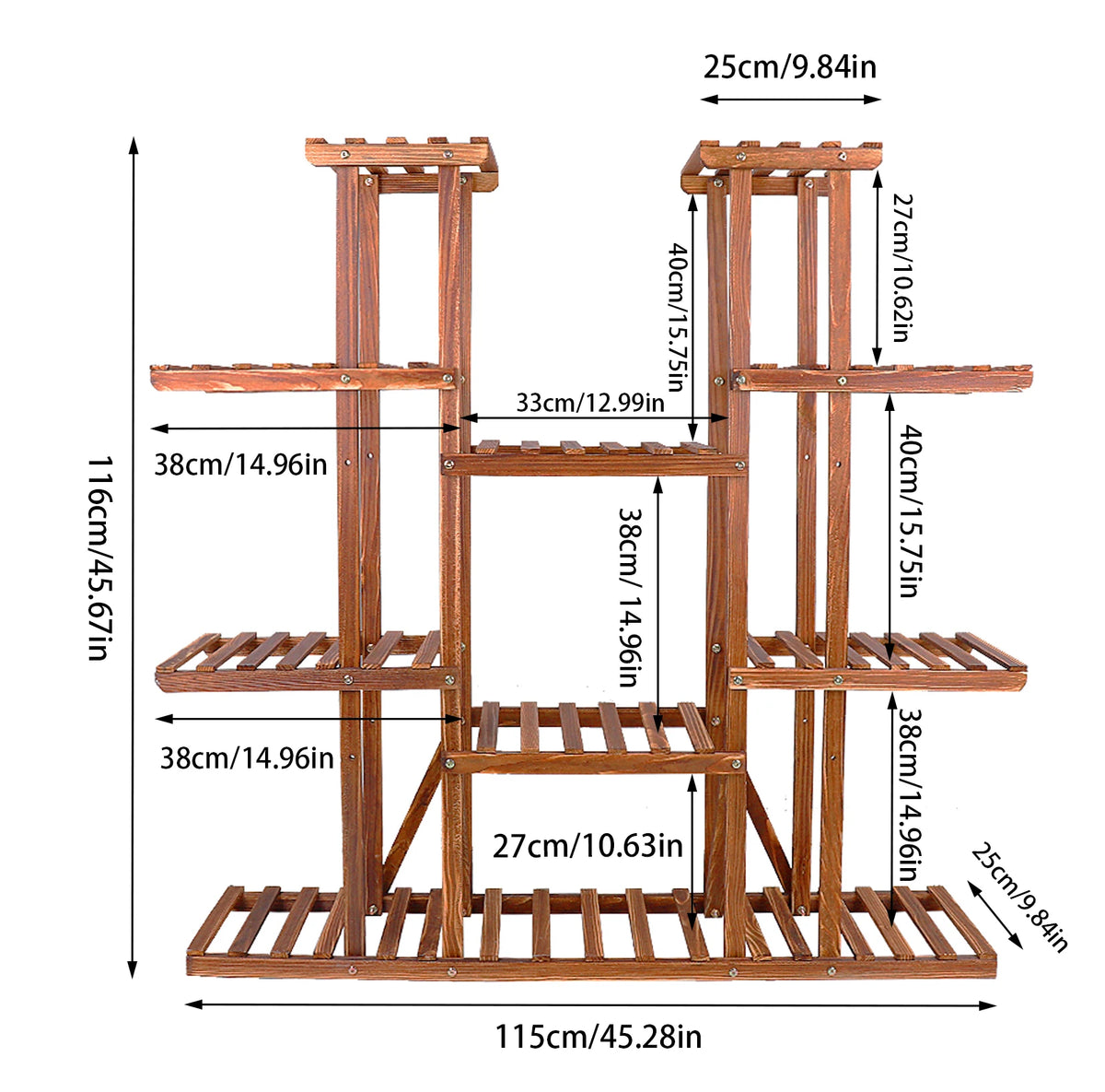 Wood Multi-Tiered Plant Stand Reinforced Flower Display Rack for Outdoor Indoor Decor