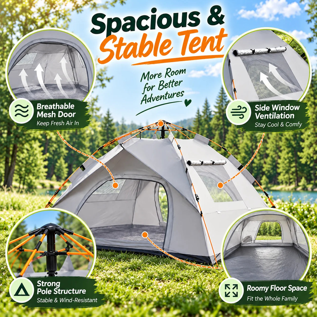 3-Second Quick Setup: Automatic Pop-Up Tent (No Assembly Required) — Featuring Fiberglass Poles and Oxford Fabric Canopy. An All-Season, Waterproof Camping Shelter with Zipper Closure, Ideal for Hiking, Travel, and the Beac