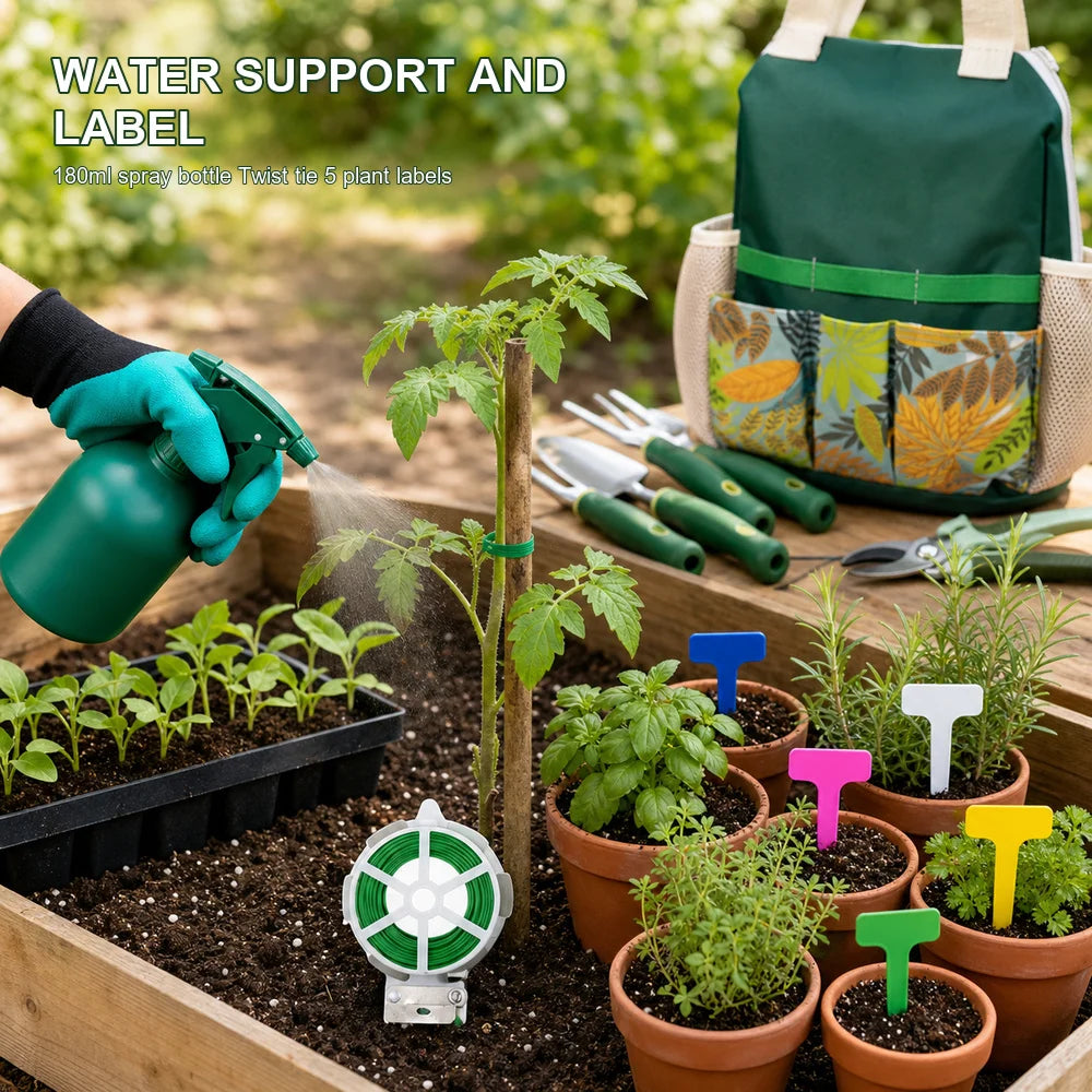 16 Piece Garden Tool Set Aluminum Alloy Gardening Hand Tools Kit with Floral Tote Bag Gloves Spray Bottle Plant Labels Twist Tie Trowel Transplanter Weeder Cultivator Hand Fork and Pruning Shears for Planting Weeding Pruning