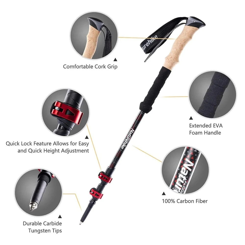 Naturehike Trekking Poles Ultralight Carbon Fiber Folding Walking Sticks