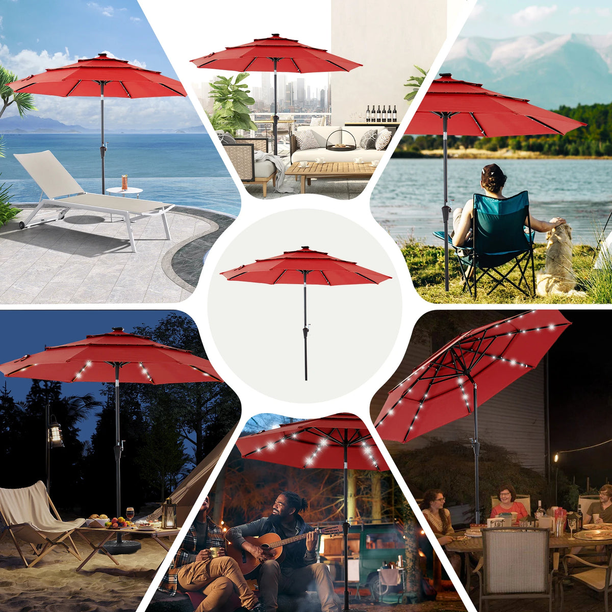 JHK Outdoor 10 Ft Solar Patio Umbrella With LED Lights