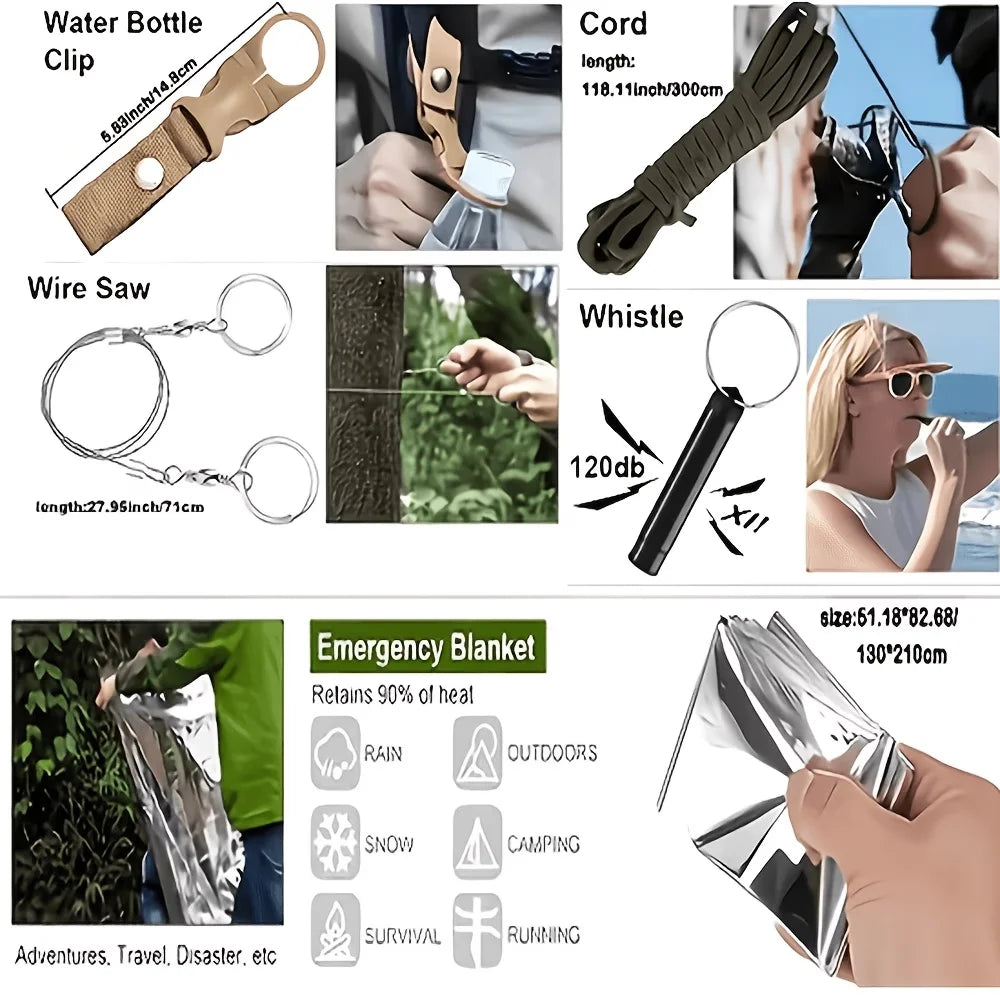 232pcsMulti-Functional Tool Backpack Emergency Survival Kit Camping Gear First Aid Supplies with MOLLE Pouches Suitable for Hunting Camping Gardening Outdoor Adventure Creative Gift for Valentine's Day Father's Day Birthday