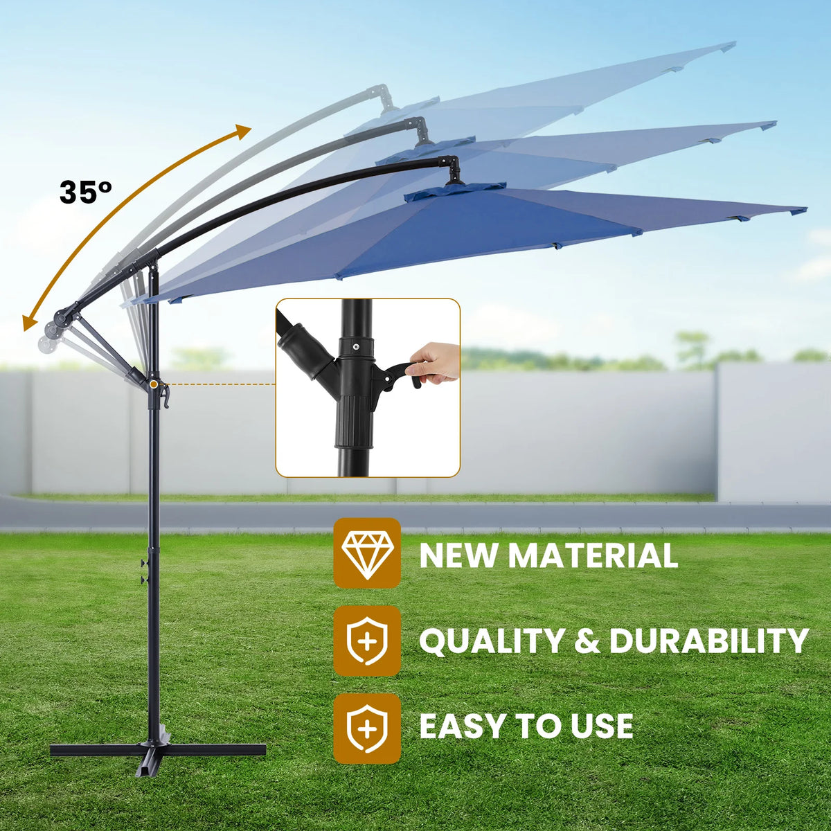 Jhk 10ft Outdoor Cantilever Patio Umbrella With Easy Tilt