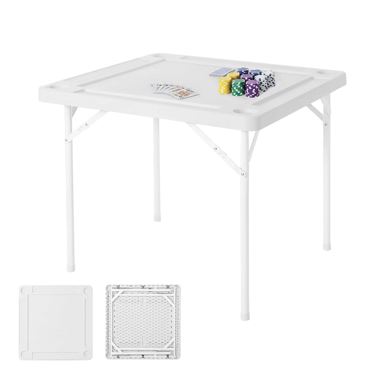 35 Inch Folding Card Table Portable Square Game Table With Cup Holders And Chip Trays Heavy Duty Foldable Table For Poker Domino Mahjong Camping And Picnic