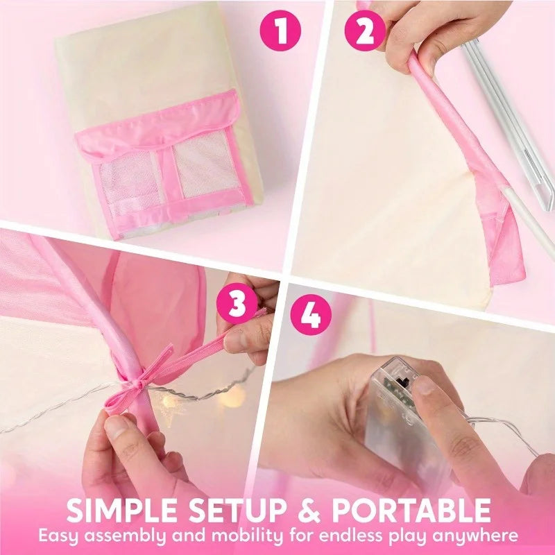 Joyfy Princess Castle Tent With LED Star Lights For Kids