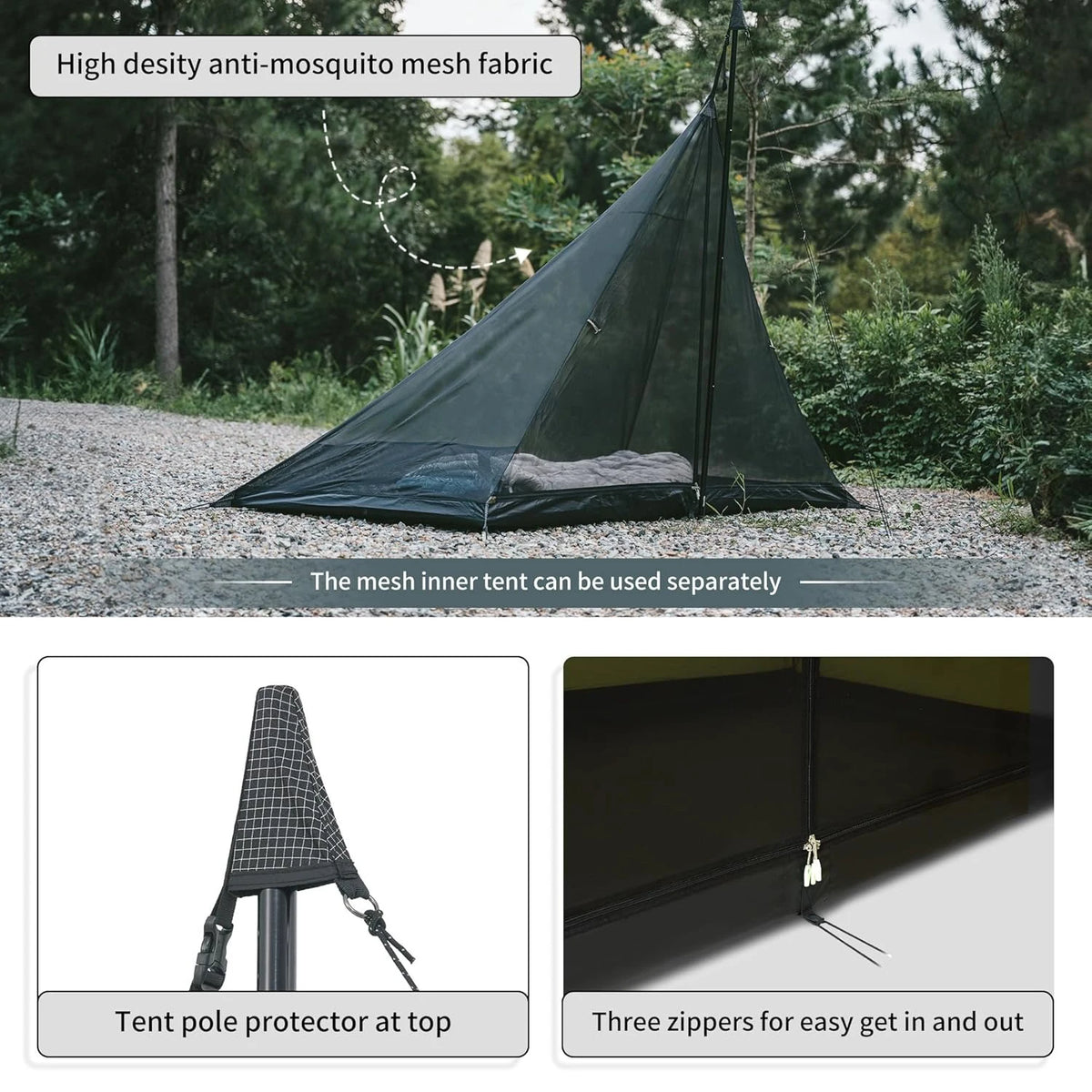 Naturehike 2-4 Person Chimney Tipi Camping Tent Pyramid