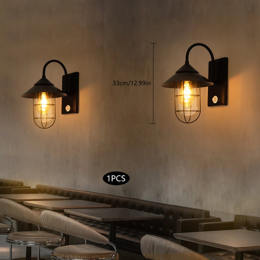 Bymaocar Retro Iron Wall Sconce With Human Body Induction For Bar And Corridor