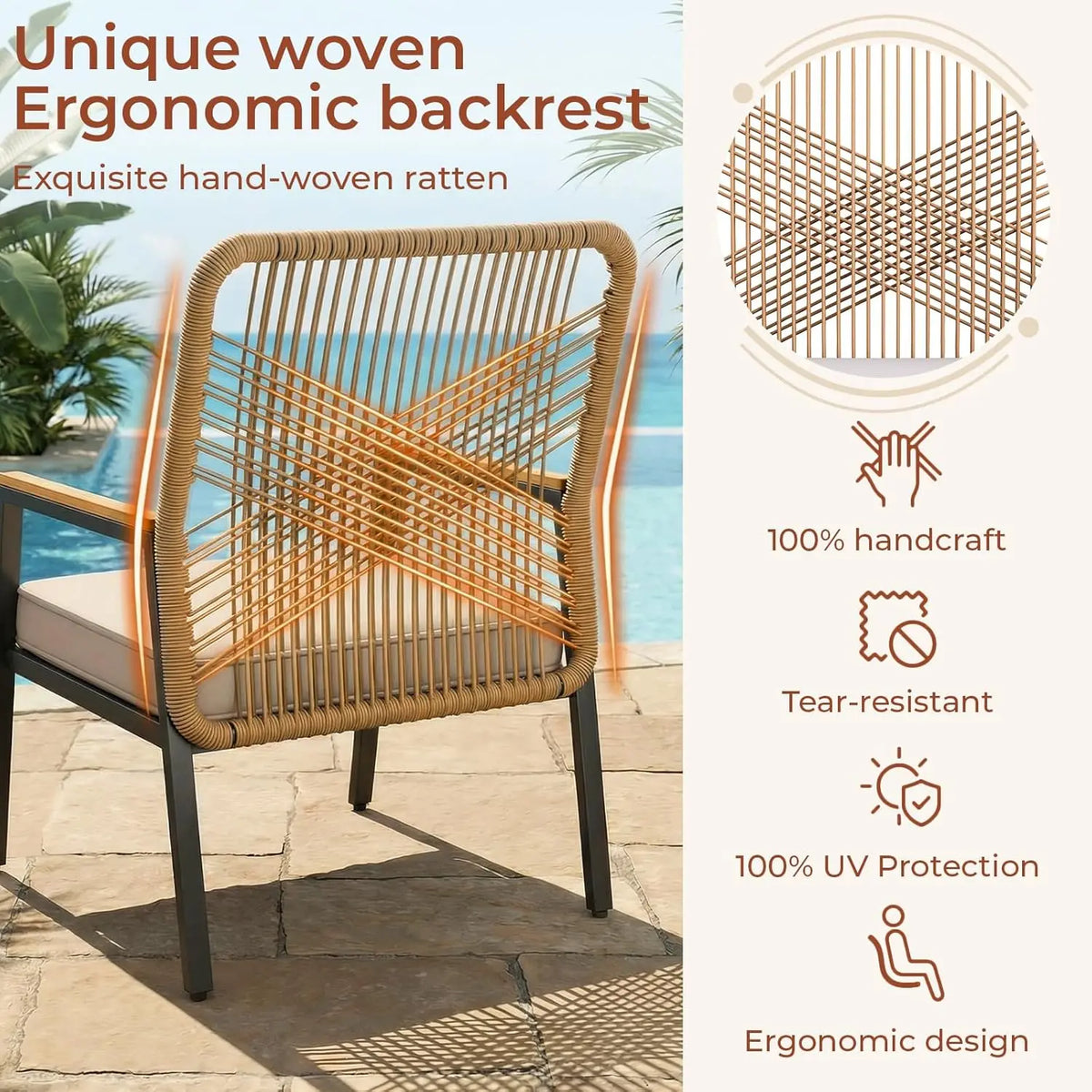 2Pcs Garden Rattan Patio Chairs With WPC Armrests Outdoor Seating