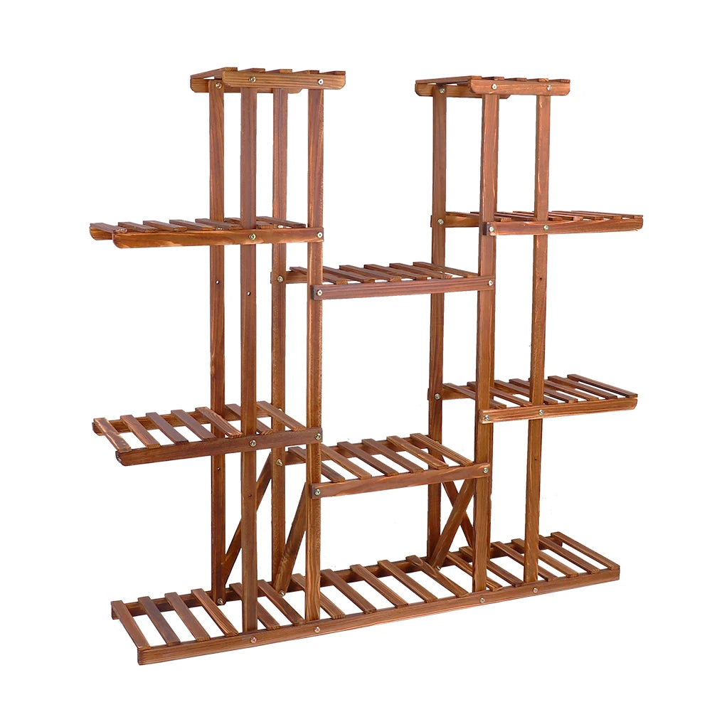 Wood Multi-Tiered Plant Stand Reinforced Flower Display Rack for Outdoor Indoor Decor