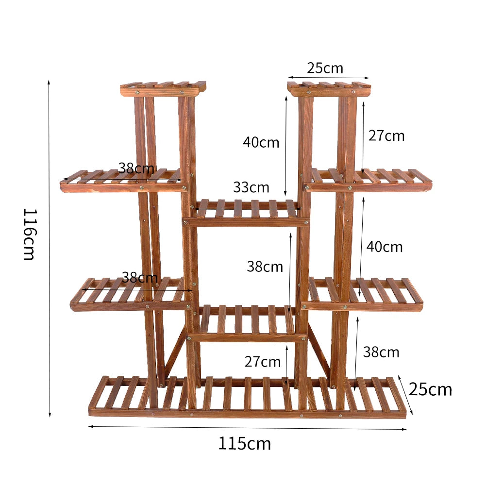 Wood Multi-Tiered Plant Stand Reinforced Flower Display Rack for Outdoor Indoor Decor