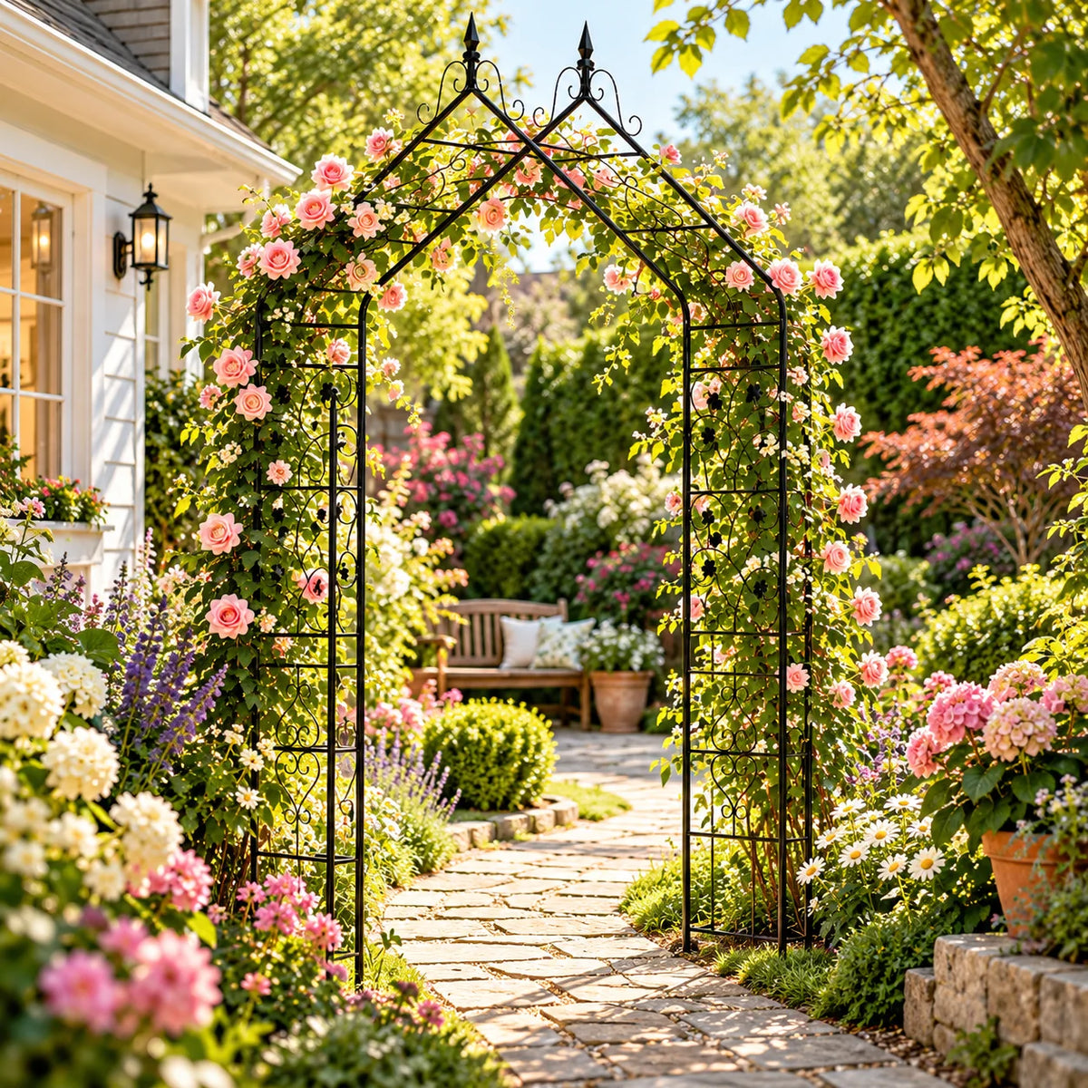 Decorative Gothic Metal Garden Arch Trellis For Climbing Plants