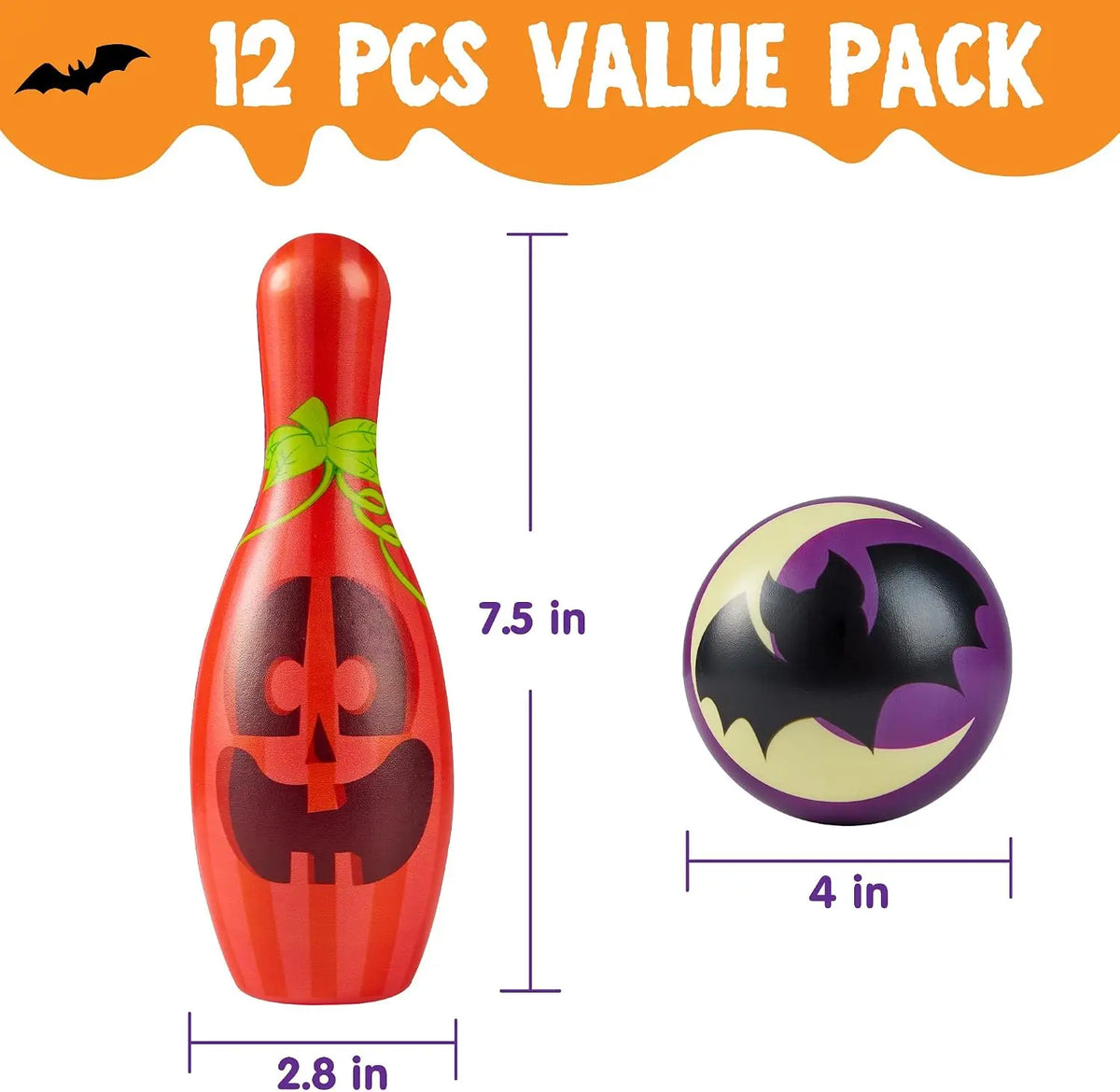Foam Bowling Set Halloween Gift for Kids Toys Party Supplies Get-Together Party Game Day Events Indoor Outdoor Toy Game with 10 Pins & 2 Balls Fun Sports Games Birthday Parties