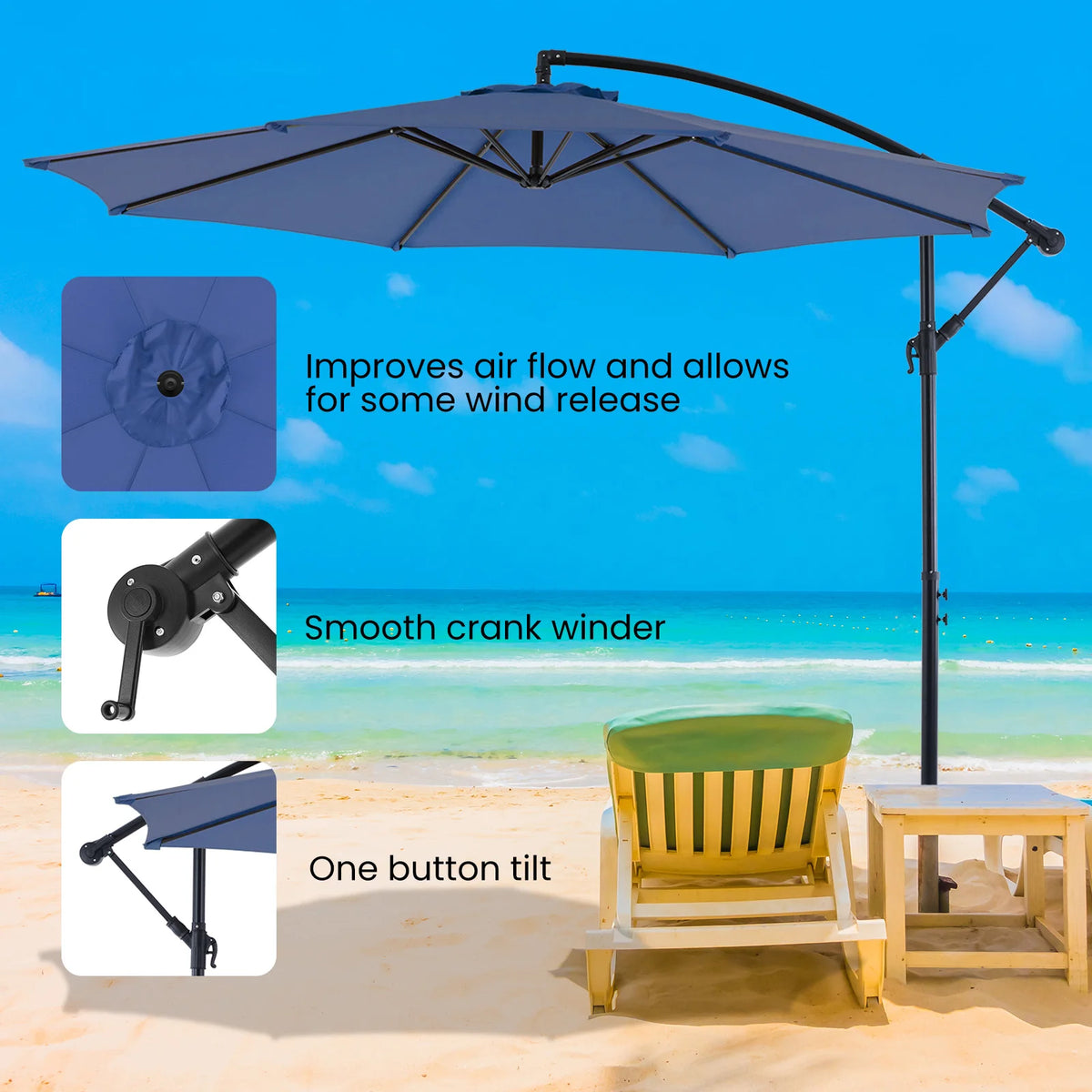 Jhk 10ft Outdoor Cantilever Patio Umbrella With Easy Tilt