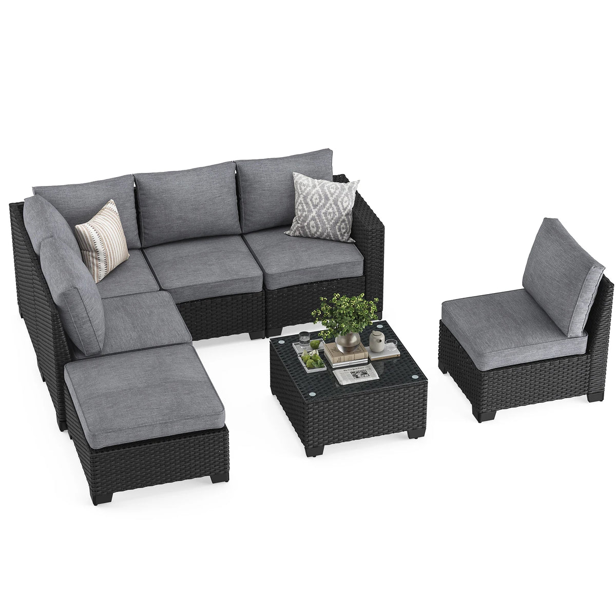 Soohow Outdoor Rattan Patio Sectional Sofa With Ottoman