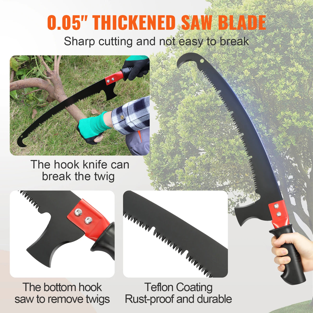 SucceBuy Manual Pole Saw Telescopic Tree Pruner Steel Blade Handle