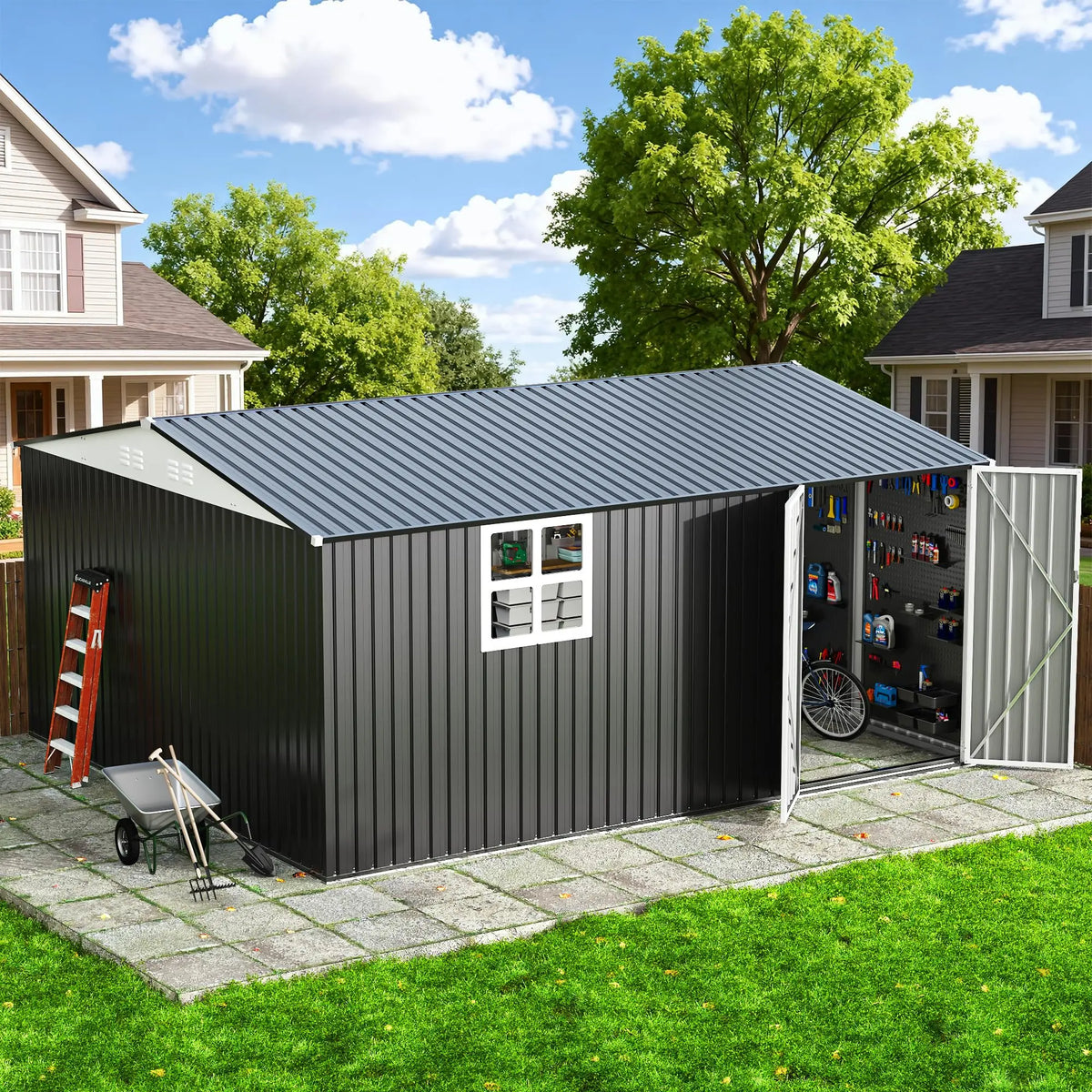 VIWAT Heavy Duty Outdoor Metal Storage Shed With Lock