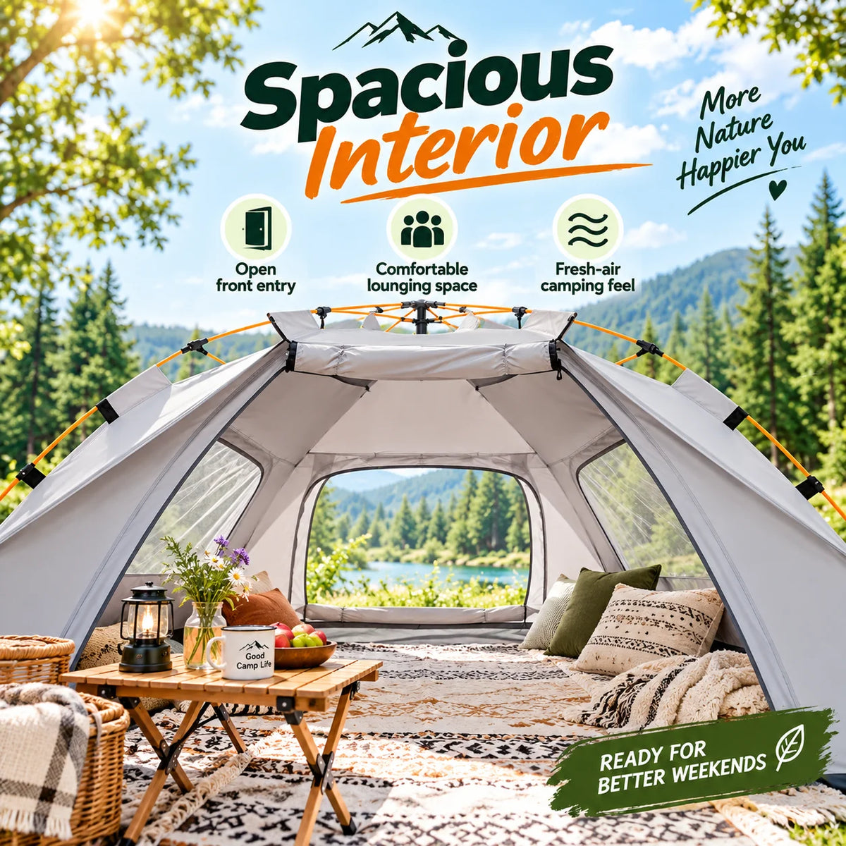 3-Second Quick Setup: Automatic Pop-Up Tent (No Assembly Required) — Featuring Fiberglass Poles and Oxford Fabric Canopy. An All-Season, Waterproof Camping Shelter with Zipper Closure, Ideal for Hiking, Travel, and the Beac