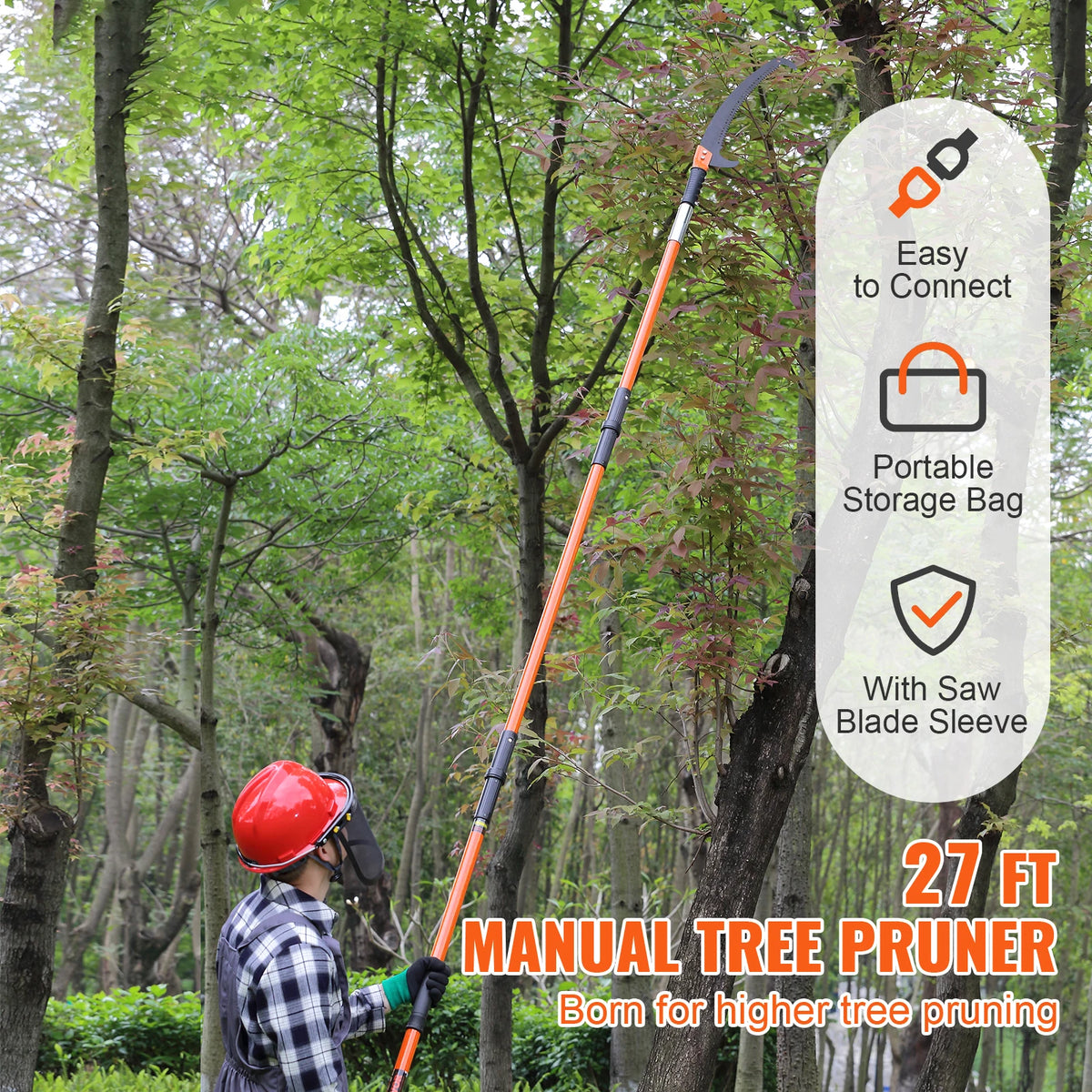 SucceBuy Manual Pole Saw Telescopic Tree Pruner Steel Blade Handle