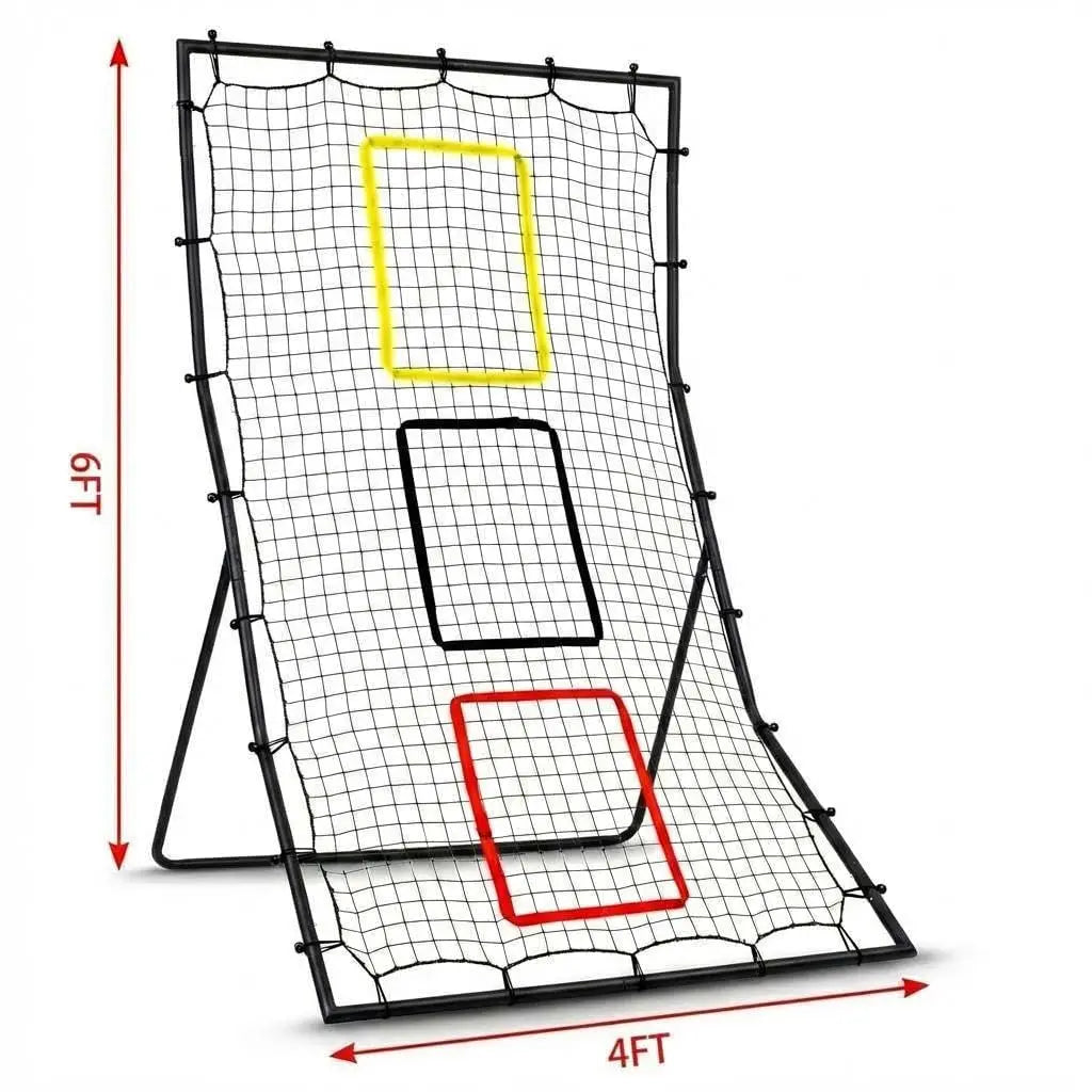Softball Baseball Back Net - 6 x 4 Feet Rebounder for Pitching and Fielding, 3 Goal Zones