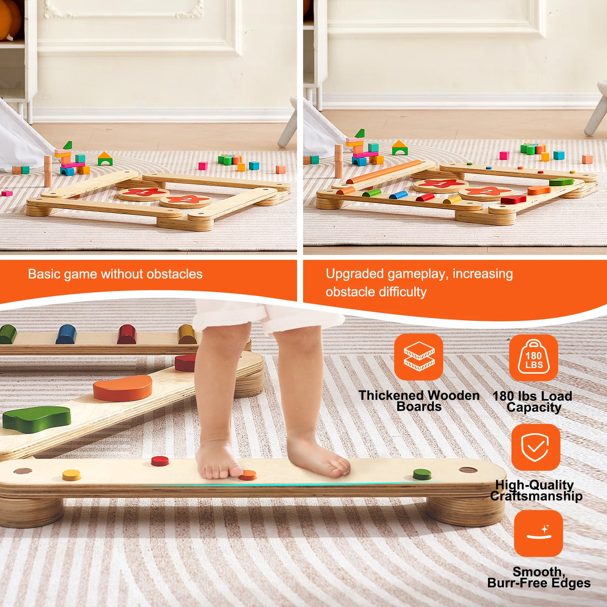 Succebuy Kids Wooden Balance Beam Stepping Stones