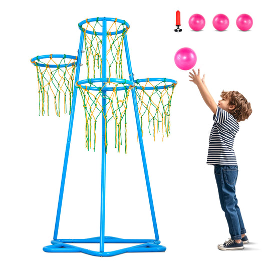 SucceBuy 4 Hoop Kids Basketball Stand Adjustable Height Indoor Outdoor Sport Toy