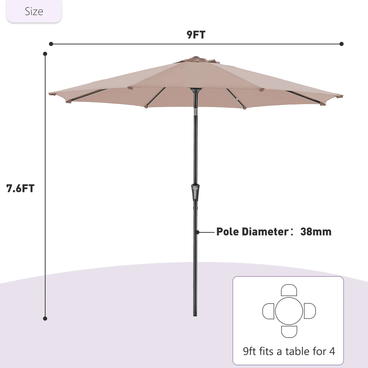 JHK 9ft Waterproof Patio Umbrella With Tilt And Crank