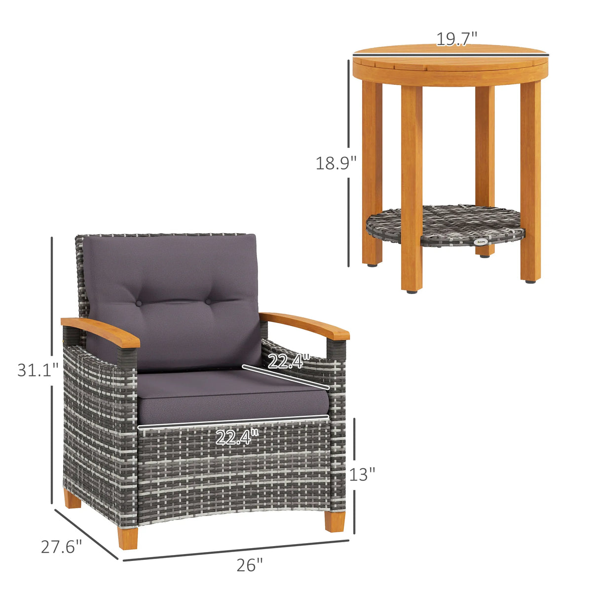 Outsunny Wicker Patio Bistro Set Outdoor Furniture With Cushions