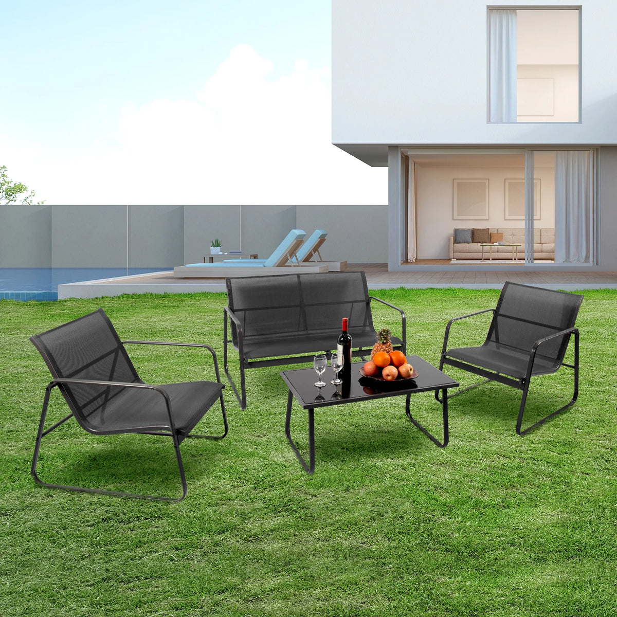 JHK 4 Piece Outdoor Patio Furniture Set Metal Frame with Table