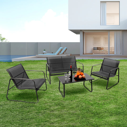 JHK 4 Piece Outdoor Patio Furniture Set Metal Frame with Table