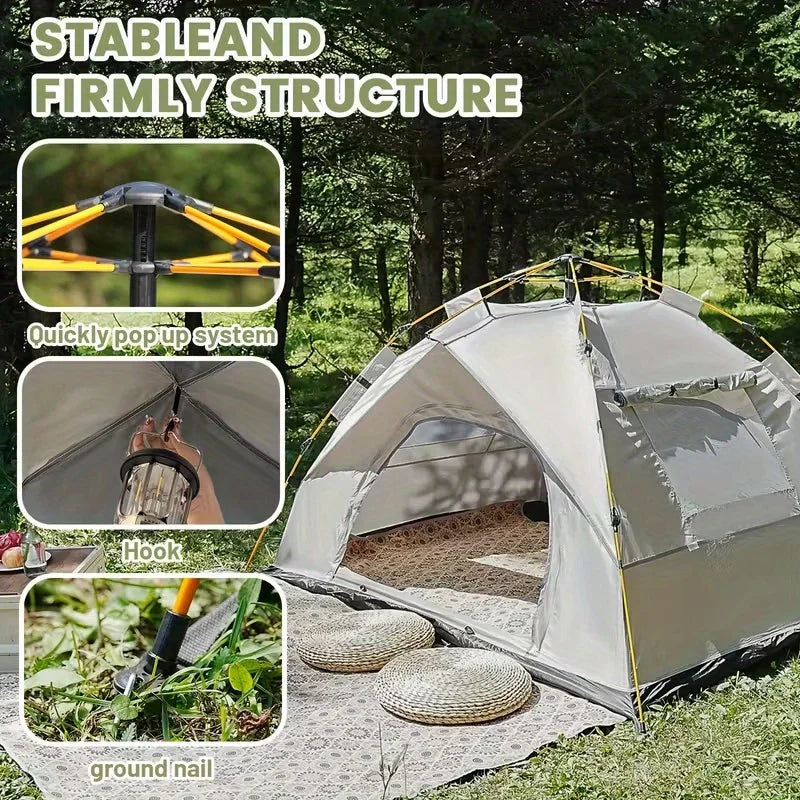 3-Second Quick Setup: Automatic Pop-Up Tent (No Assembly Required) — Featuring Fiberglass Poles and Oxford Fabric Canopy. An All-Season, Waterproof Camping Shelter with Zipper Closure, Ideal for Hiking, Travel, and the Beac