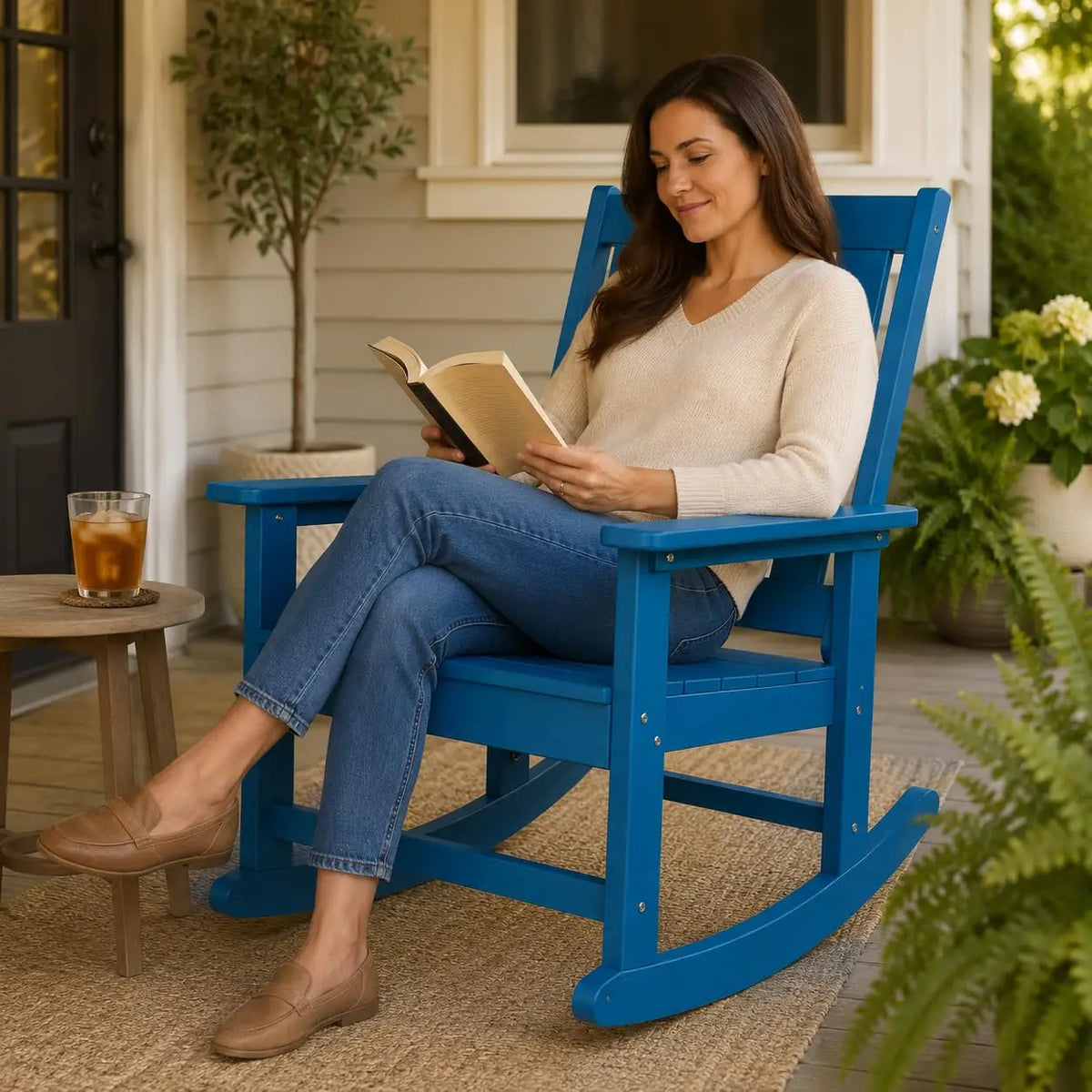 Ergonomic HDPE Outdoor Rocking Chair With Curved Back