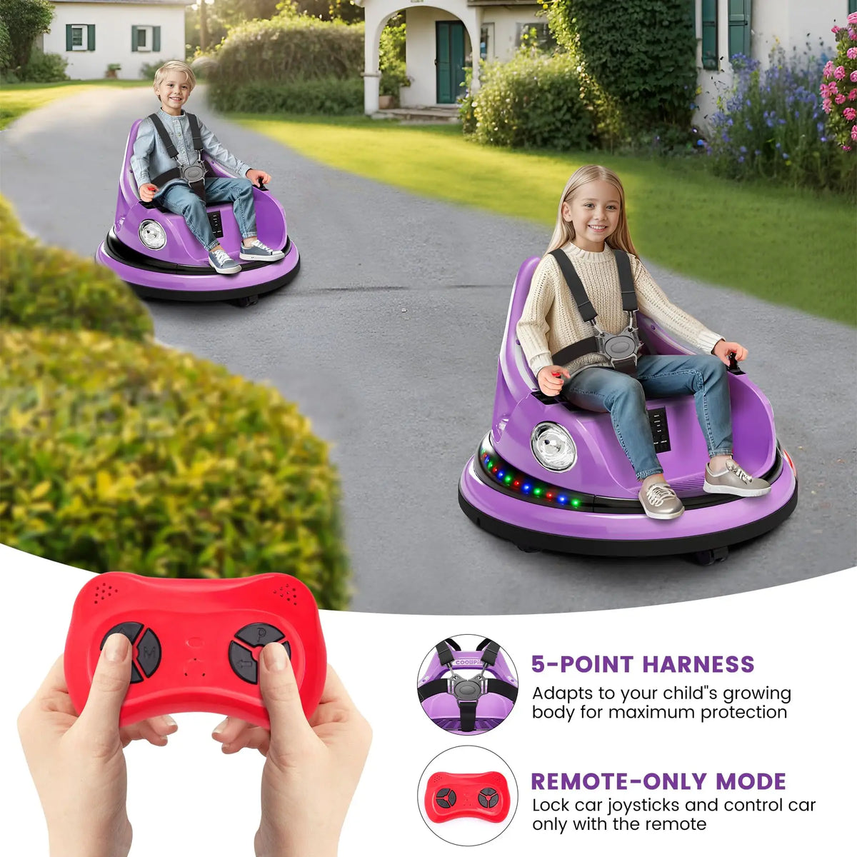 HiMiss 12V Kids Electric Bumper Car Remote Control Playset