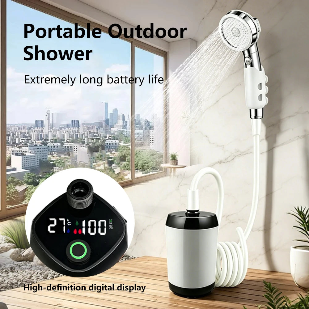 Portable Camping Shower with Heater, 6000mAh Rechargeable Portable Shower with 2000W Immersion Heater, LED Display, Heated Camping Shower for Travel, Hiking, Car, Pet