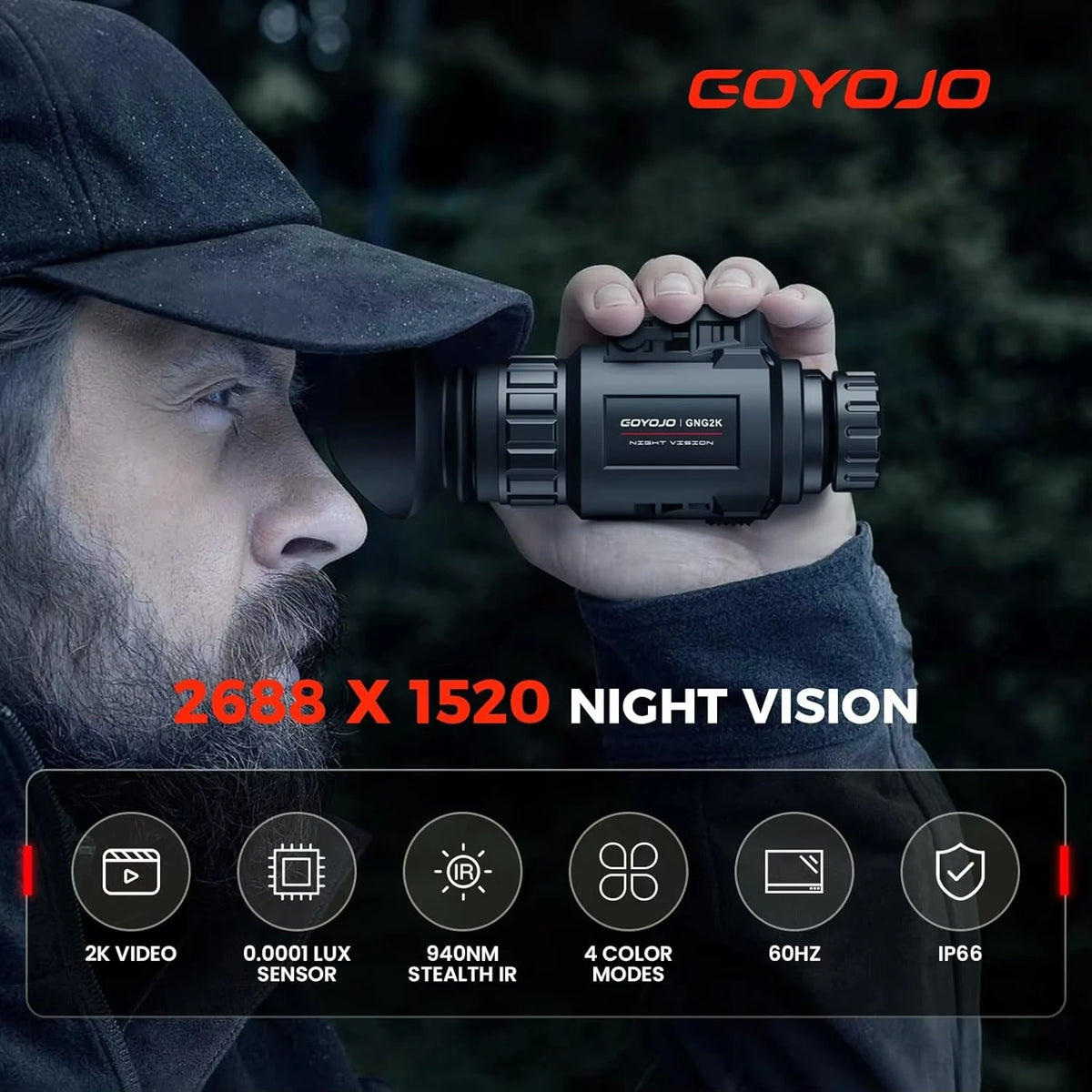 GOYOJO 2K 2688*1560 Digital Night Vision Goggles, NVG Helmet Mounted for Hunting, PVS-14 Night Vision Monocular HD Recording