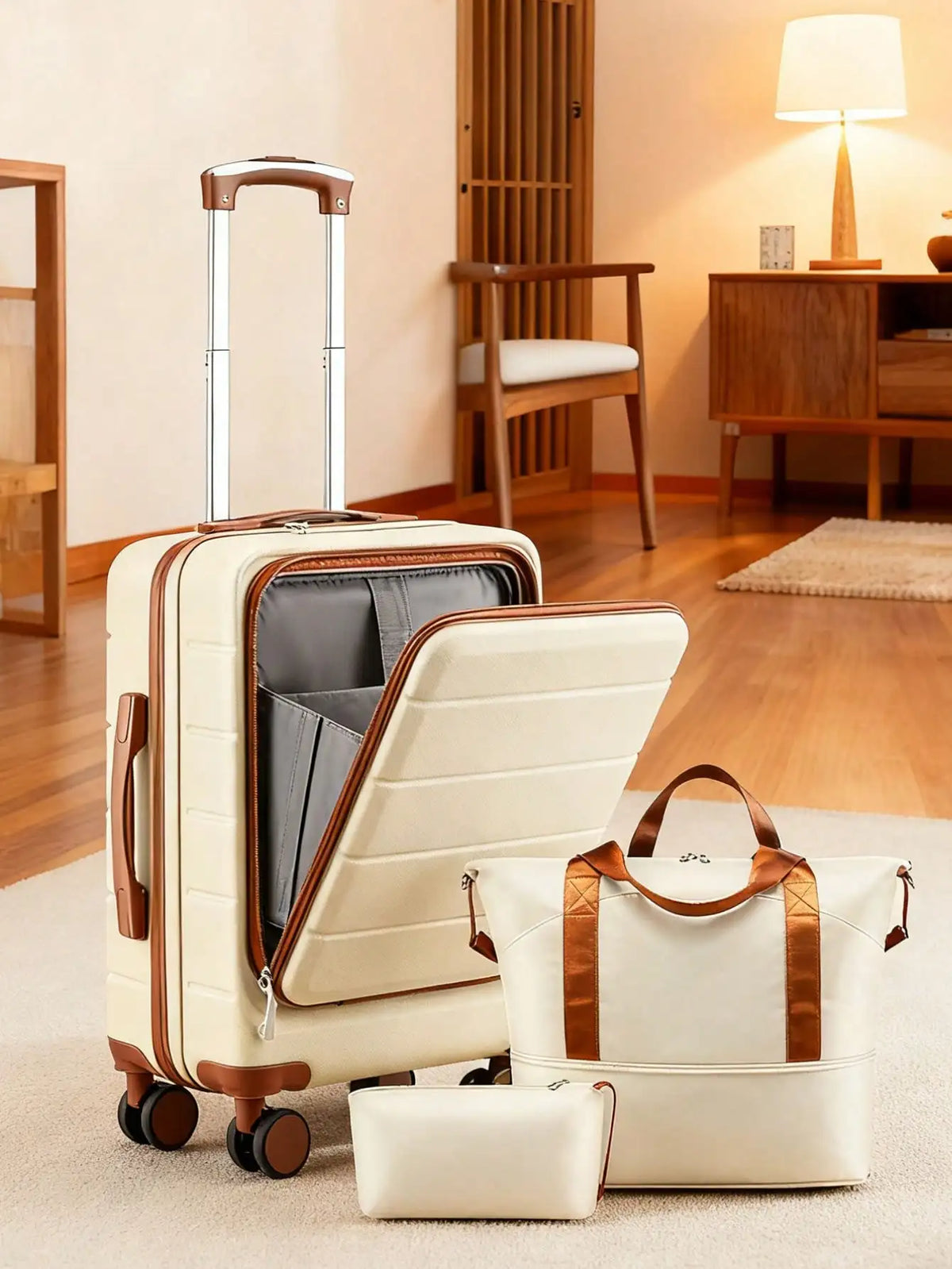 3 IN 1 Luggage Set for Men & Women, Airline Approved 22x14x9 Carry On Luggage, Fashion Hardshell Suitcase with TSA Lock, Wheeled Travel Trolley Case with Matching Tote Bag, Lightweight Rolling Suitcase for Business Trips, Wee