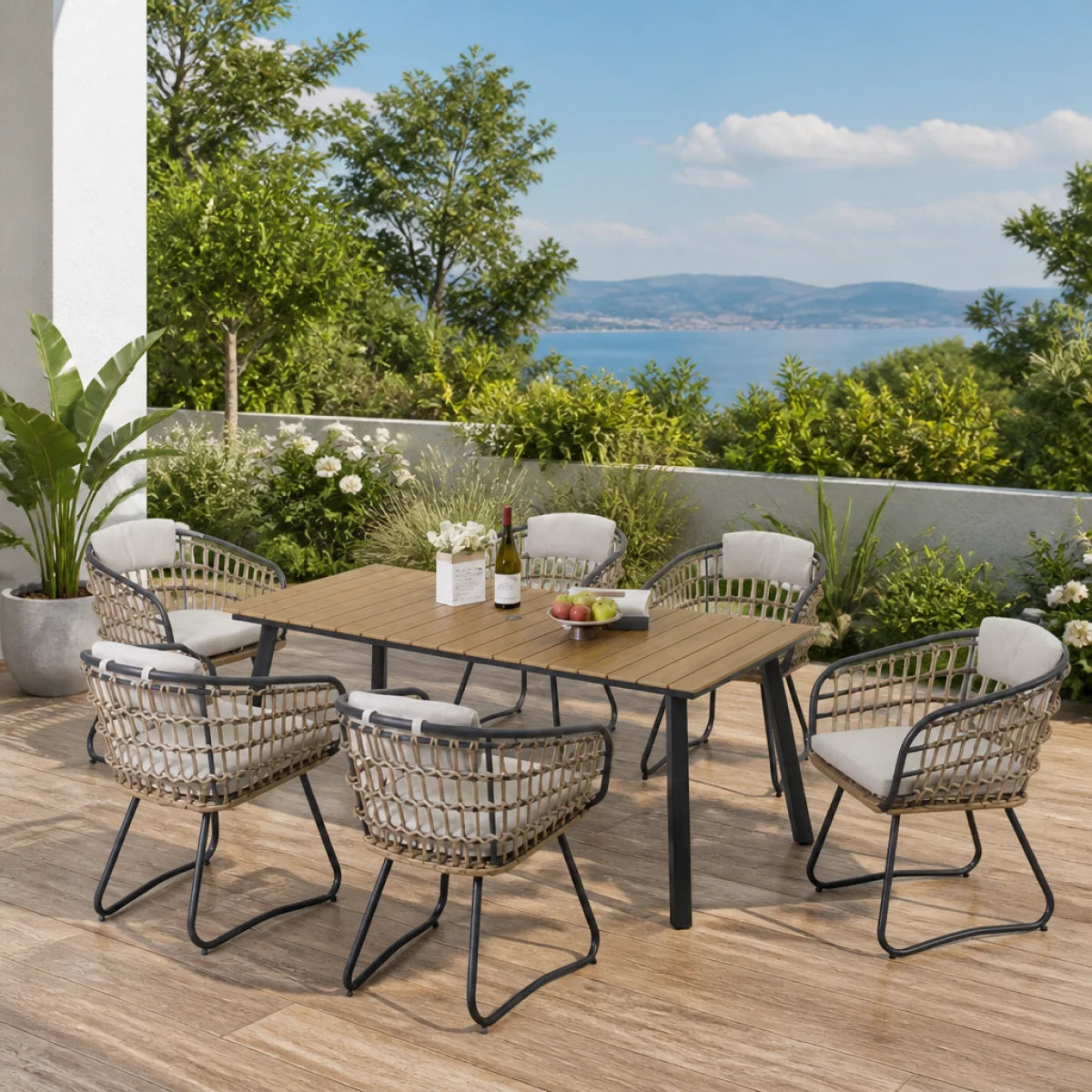 Outdoor Wicker Dining Chairs Set of 2, Patio Dining Chairs with Cushions, Rattan Dining Armchairs for Lawn, Garden, Poolside, Backyard, Porch, Beige    RR