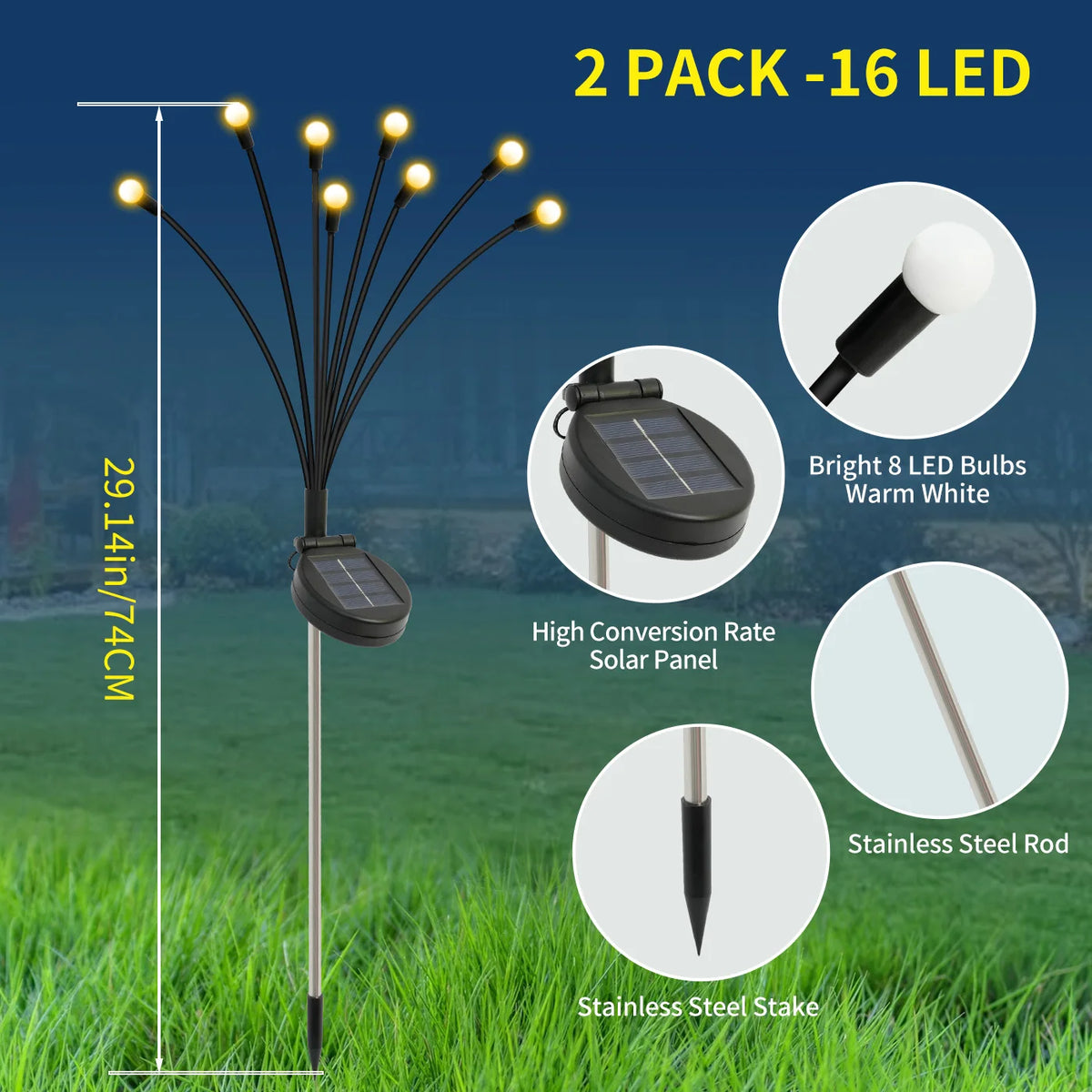 Solar 8 Head Firefly Led Outdoor Garden Lights Waterproof