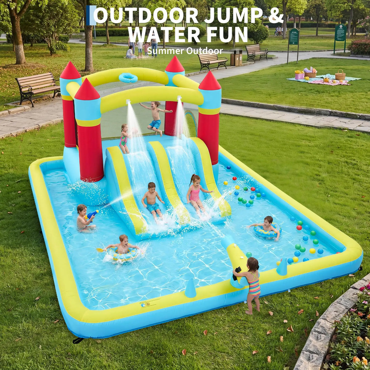 Himiss 14ft Inflatable Bounce House With Slide And Splash Pool
