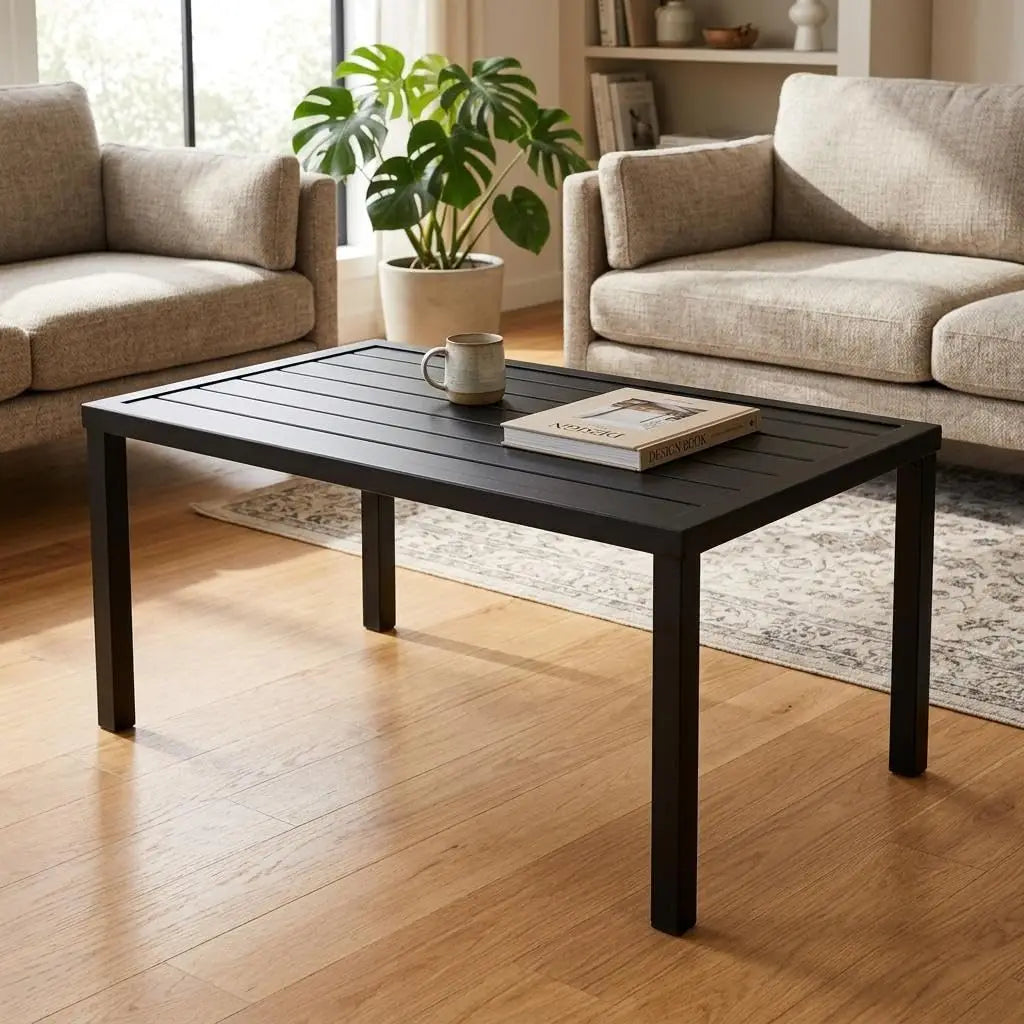 Rectangular Outdoor Dining Table With Quick Drain Slatted Top