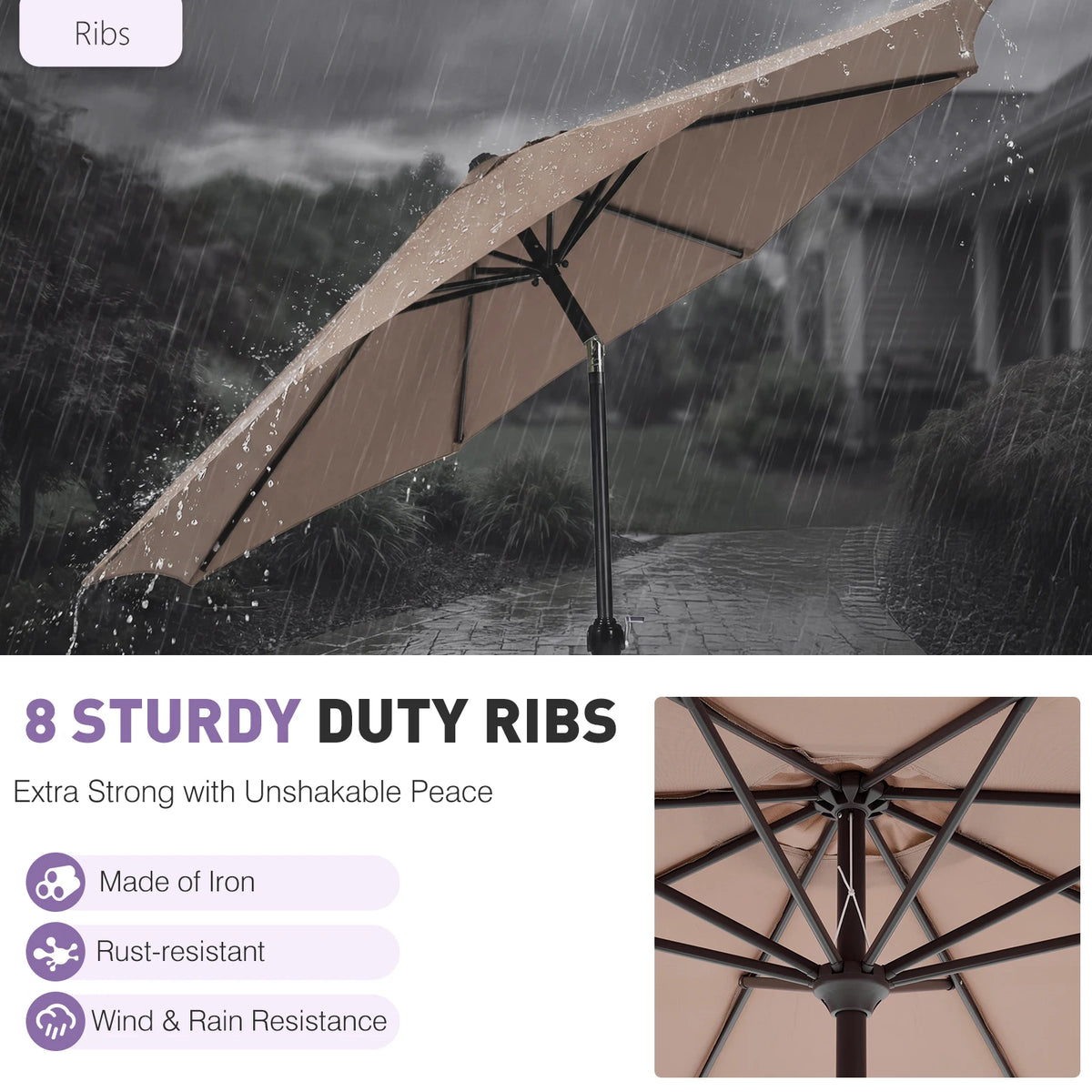 JHK 9ft Waterproof Patio Umbrella With Tilt And Crank