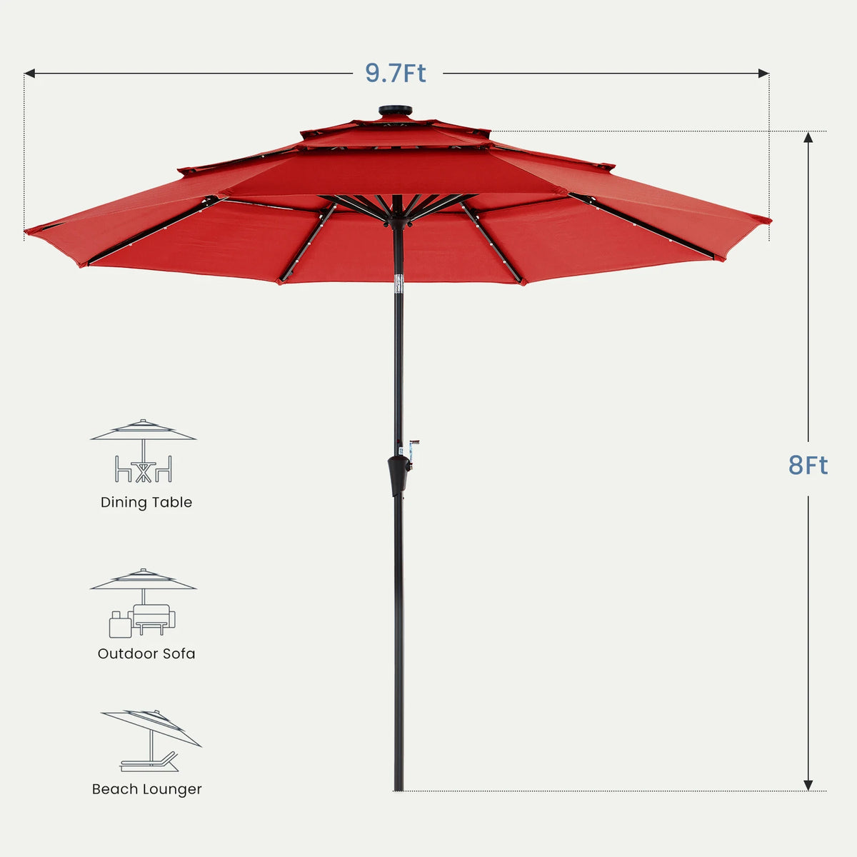 JHK Outdoor 10 Ft Solar Patio Umbrella With LED Lights